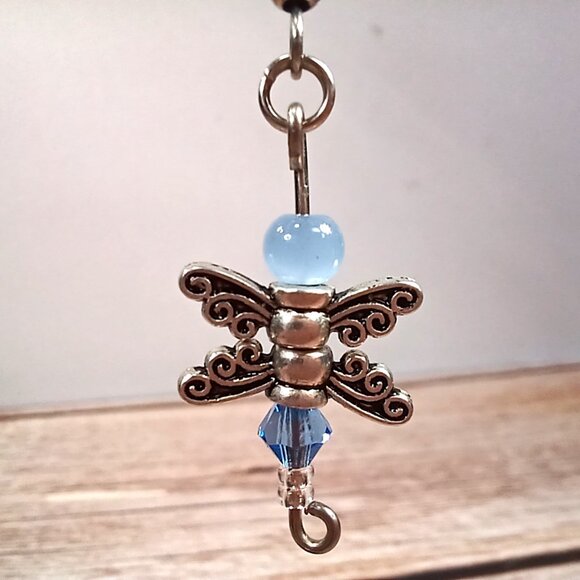 Blue Crystal Dragonfly Dangle Earrings - Picture 6 of 9